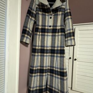Pinko Gray and Blue Plaid Coat